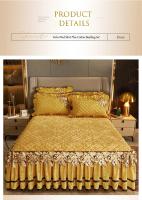Colcha cálida de felpa dorada para invierno, fundas de almohada de lujo con juego de cama, falda de cama engrosada, algodón bordado - details 0