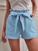 Pantalones Cortos de Verano para Mujer Algodón Transpirable, Cintura Elástica con Bolsillo, Color Sólido, Estilo Casual - details 7