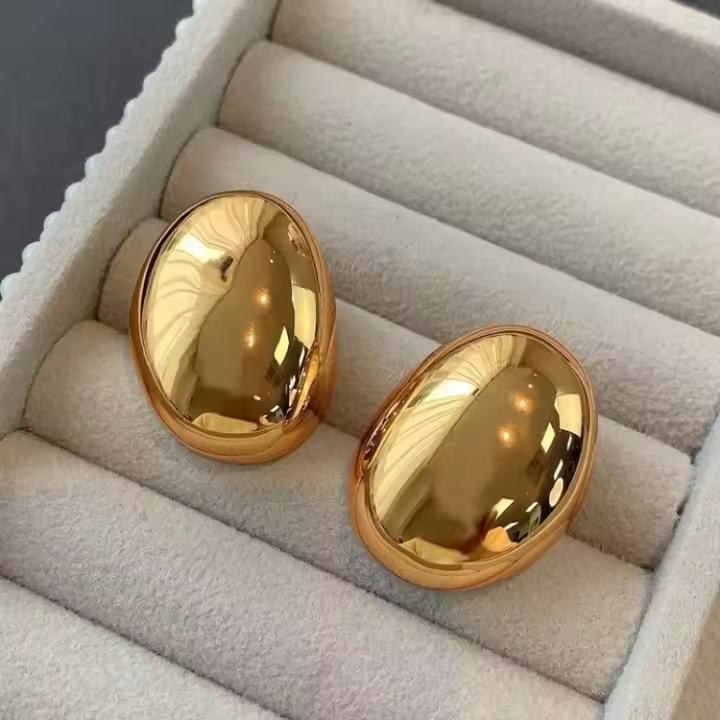 Pendientes de Metal con forma de gota de agua para mujer y niña, aretes ovalados brillantes, Color dorado y plateado, a la moda - 1