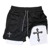 Pantalones de Entrenamiento de Correr Impresión Cruzada 2 en 1 Pantalones Deportivos de Gimnasio Cristiano con Forro de Compresión Toalla de Bolsillo para Hombres - details 2