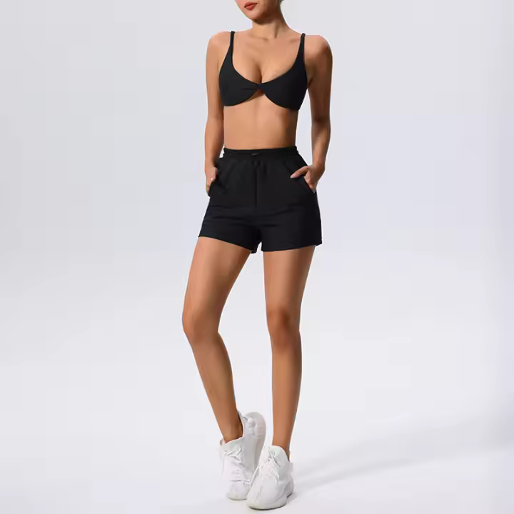 Conjunto de Yoga para Mujeres Sports Bra y Shorts de Cintura Alta Leggings de Secado Rápido para Correr y Fitness Zapatos y Ropa de Deportes - 1