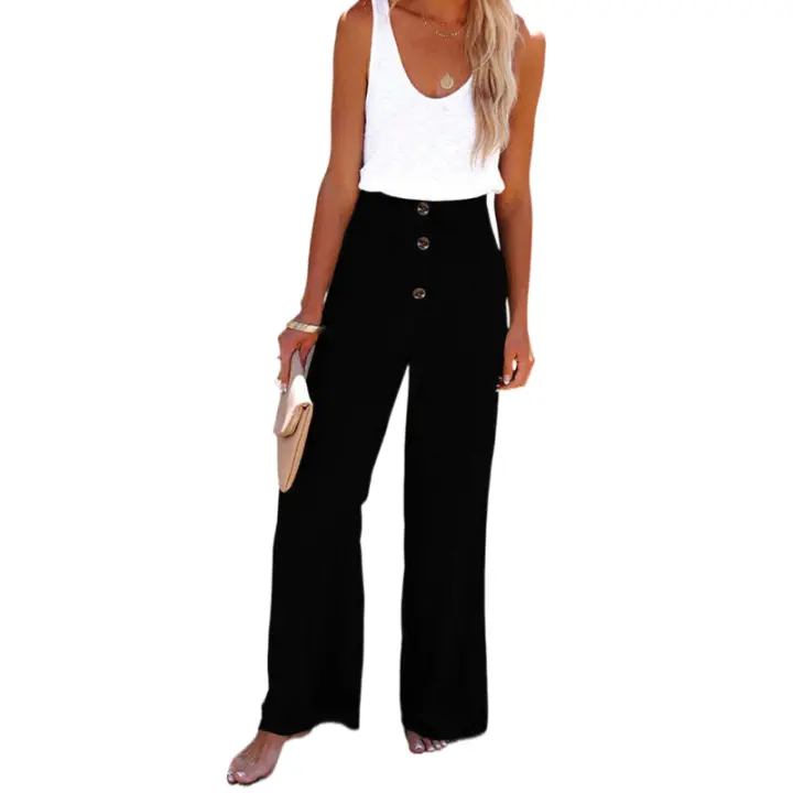 Pantalones de algodón y/o mujer lisos o elásticos de colores, pantalones casuales sueltos - 1