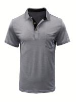 Camisa de manga corta para hombre, camisa de solapa con botones, bolsillo en el pecho, color sólido, a la moda - details 37