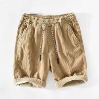 Pantalones Cortos de Corduroy Retro para Hombres Pantalones de Moda Casual de Verano Ligeros con Encaje Multifuncional de Medio Largo - details 9