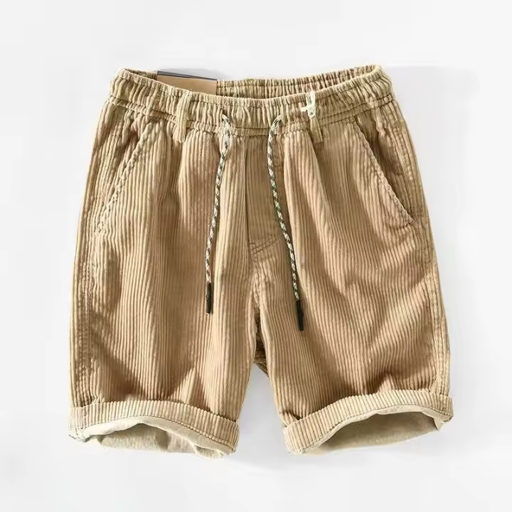 Pantalones Cortos de Corduroy Retro para Hombres Pantalones de Moda Casual de Verano Ligeros con Encaje Multifuncional de Medio Largo - 1