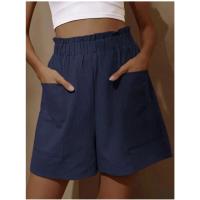 Novedad de Verano Pantalones Cortos Informales para Mujer Talla Grande, Cintura Alta, Ancho de Pierna, Dos Bolsillos - details 5