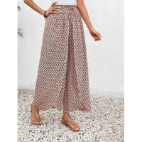 Pantalones de pierna ancha para mujer en verano Chic Moda elegante con cintura elástica y diseño floral - details 12