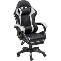 Gaming con Respaldo Ergonómico Inclinable y Altura Ajustable, Silla de Oficina con Soporte Lumbar, Acolchado y Reposapiés Extraíble, Negro, 58x66x114-124 cm - details 8