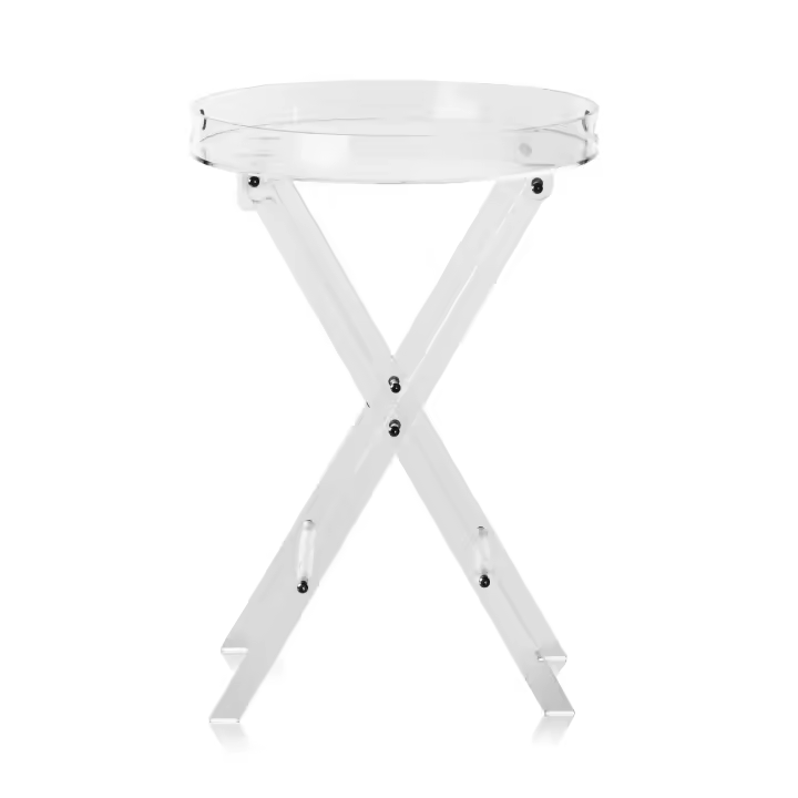 SucceBuy Mesa con bandeja plegable de acrílico, mesa auxiliar transparente con pata plegable en X, mesa auxiliar para café, bebidas, refrigerios en sala de estar, dormitorio, estudio - 1