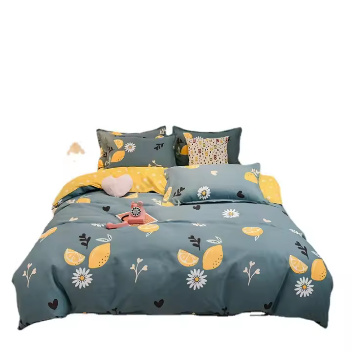 Sábana bajera cepillada Simple, juego de edredón fresco pequeño de cuatro piezas, cama de tres piezas - 1