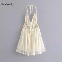 SheMujerSky-vestidos de verano con espalda descubierta y empalme, vestidos con cuello en V y cuello Halter, vestido de noche para mujer - details 4