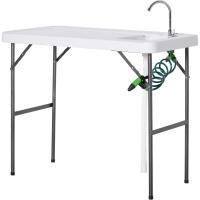Mesa Plegable de Picnic Multifuncional con Fregadero Grifo y Pistola de Riego Extensible para Balcón Jardín Camping Barbacoa Exterior Metal 114,5x59x94,5 cm Blanco - details 0