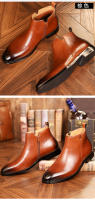 Cabeza cuadrada Chelsea Boots Zapatos de cuero con cremallera lateral de cuero para hombres Botas cortas con plataforma - details 8