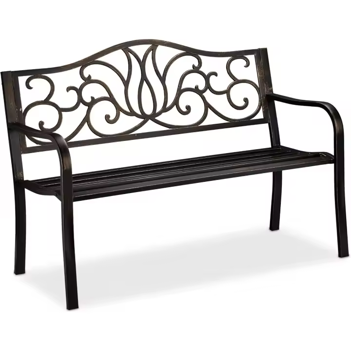 Silla de Metal Antigua Jardín Banco 2 Personas, Balcón y Terraza, 90 x 127,5 x 63 cm, Acero, Negro y Bronce - 1