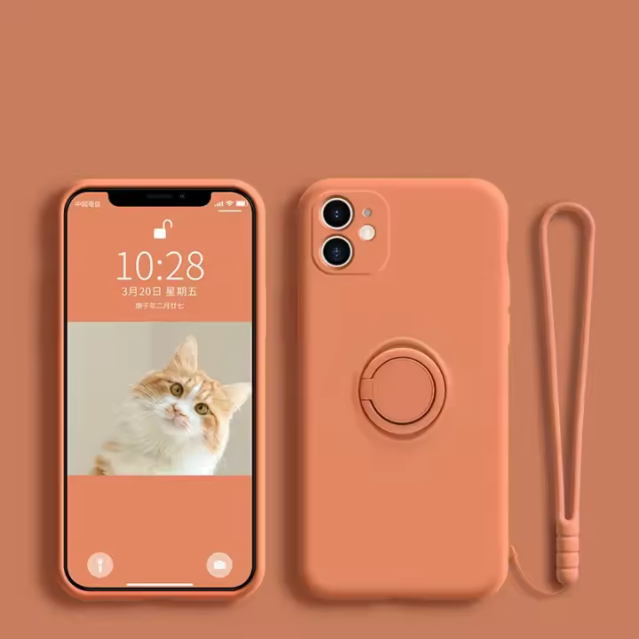 Funda de teléfono con soporte de anillo de silicona líquida Original para iPhone 16 15 14 Plus 13 12 11 Pro Max Mini soporte correa de cubierta magnética - 1