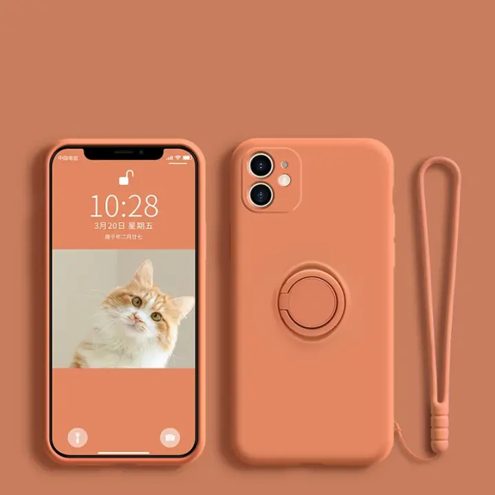 Funda de teléfono con soporte de anillo de silicona líquida Original para iPhone 16 15 14 Plus 13 12 11 Pro Max Mini soporte correa de cubierta magnética - 1