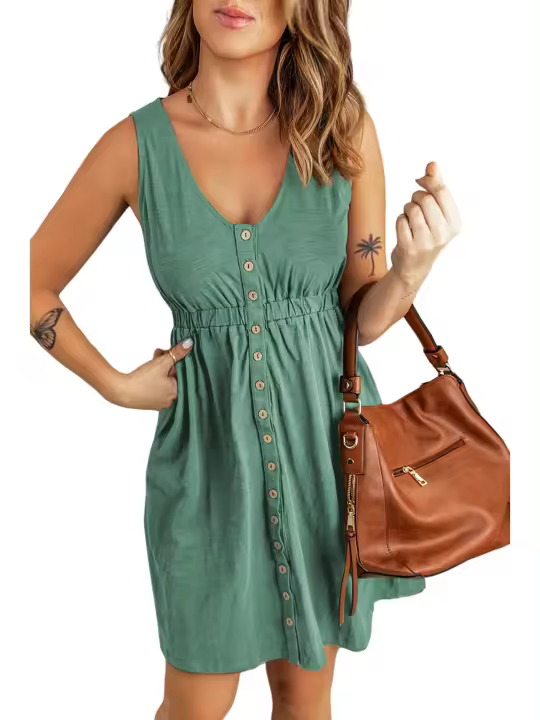 Elrachen Mini vestido sin mangas de cintura alta para mujer, verde, tallas XS-2XL - 1