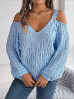 Jersey con cuello en V para mujer, manga farol, Color sólido, torceduras de masa frita, suéter informal suelto, Tops de moda, otoño e invierno, 2023 - details 7