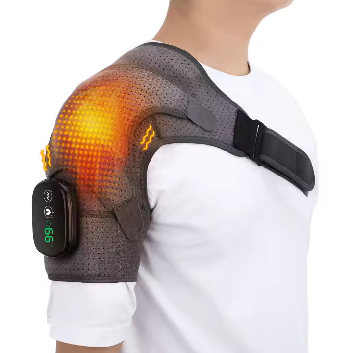 Masajeador de hombros con calefacción eléctrica, cinturón de soporte térmico para fisioterapia, vibración, artritis articular, alivio del dolor - 1