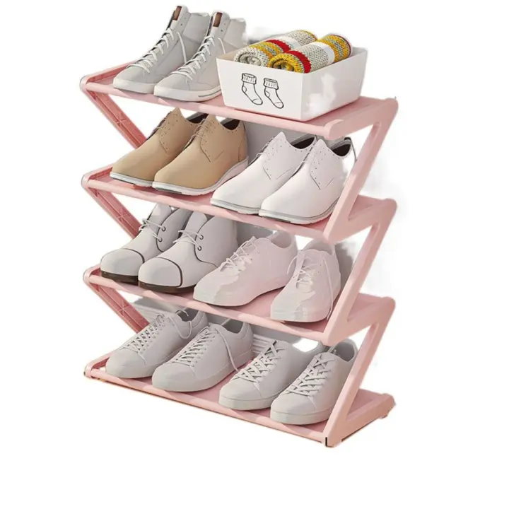 Zapatero de puerta de plástico multifuncional en forma de Z, soporte para zapatos negro/blanco/rosa, ahorro de espacio, estante de almacenamiento de zapatos ensamblado para el hogar - 1