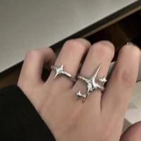 Anillo abierto de estrella cruzada para mujeres y hombres, anillos de pareja ajustables de Color plateado gótico Punk - details 2