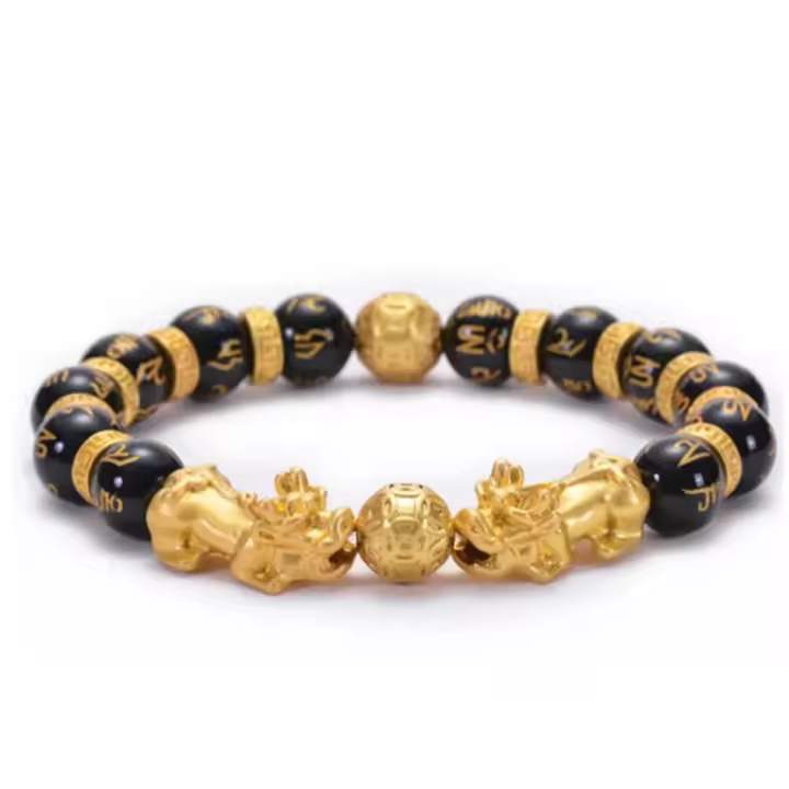 Pulsera de obsidiana de regalo doble Pixiu Feng Shui para hombre y mujer, joyería de amuleto de buena suerte hecha a mano - 1