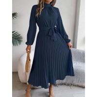 Vestido pequeño de manga larga plisado con cuello alto para mujer, ropa elegante, - details 28