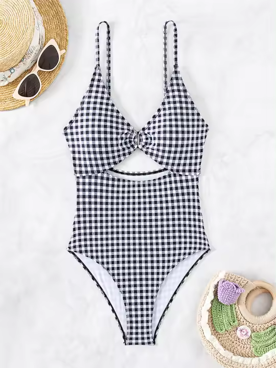 Traje de baño ahuecado de una pieza para mujer, sexy con tirantes, traje de playa sin espalda de verano - 1