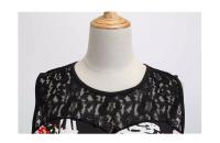 Lace patchwork floral print women summer 50s 60s elegant dress - details 65