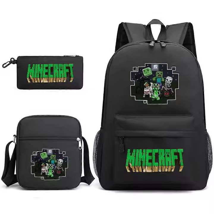 Minecraft My World Schoolbag Juego Periférico Estudiante Gran Capacidad Impreso Mochila Escolar De Tres Piezas Para Hombres Y Mujeres Negro ~ 2 - 1