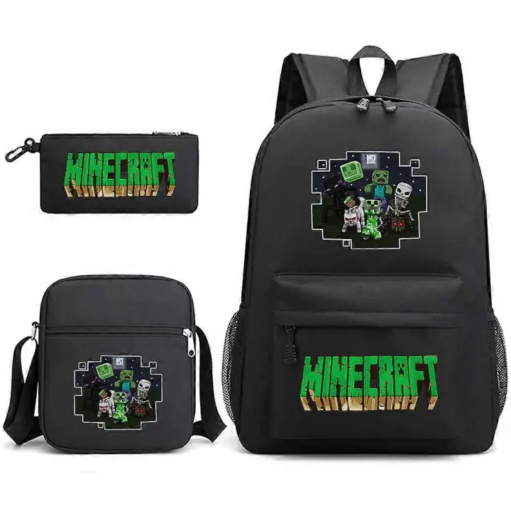 Minecraft My World Schoolbag Juego Periférico Estudiante Gran Capacidad Impreso Mochila Escolar De Tres Piezas Para Hombres Y Mujeres Negro ~ 2 - 1
