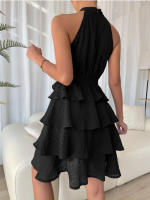 Primavera Verano nueva ropa de mujer europea y americana sin mangas empalmado con cuello de borde con volantes vestido de fiesta regalo - details 10