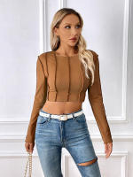 Camisetas de manga larga para mujer, ropa informal ajustada, suave, cuello redondo, elegante y brillante, primavera, 2023 - details 9