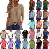 Camisetas Casuales de Verano para Mujer Top Básico Sólido con Botón Cuello en V Estilo Callejero Oversize Ropa de Moda - details 19