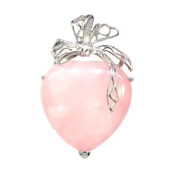 Colgante de Piedra de Cuarzo Rosa de Plata KFT Diseño de Corazón de Amor Eterno Elegancia en Metal - 1