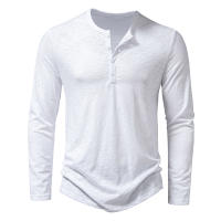 Camiseta de manga larga para hombre, Camisa de algodón con botones y cuello Henley, informal, de Color sólido, a la moda, transpirable, para uso diario - details 8