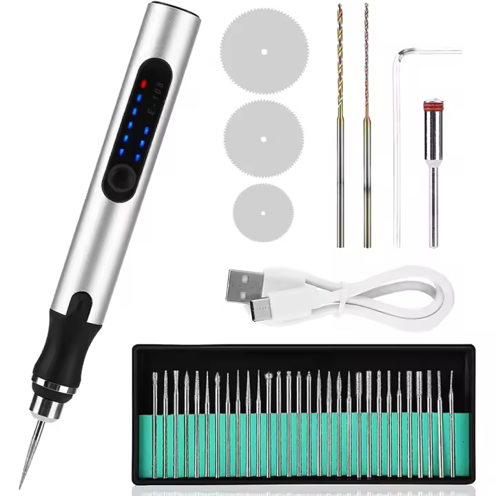 Kit de bolígrafo de grabado eléctrico, bolígrafo de molienda recargable inalámbrico con 35 Bits, para tallar joyas de vidrio, manicura de piedra de madera - 1