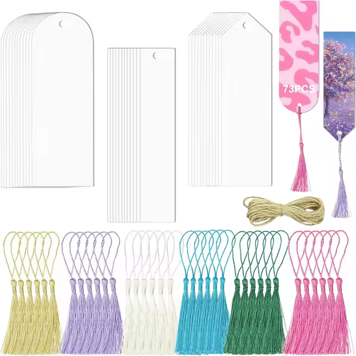 Marcapáginas de acrílico en blanco, productos con borlas, etiqueta transparente rectangular, bricolaje, etiqueta, manualidades, adorno, proyectos, herramienta de fabricación de decoración - 1