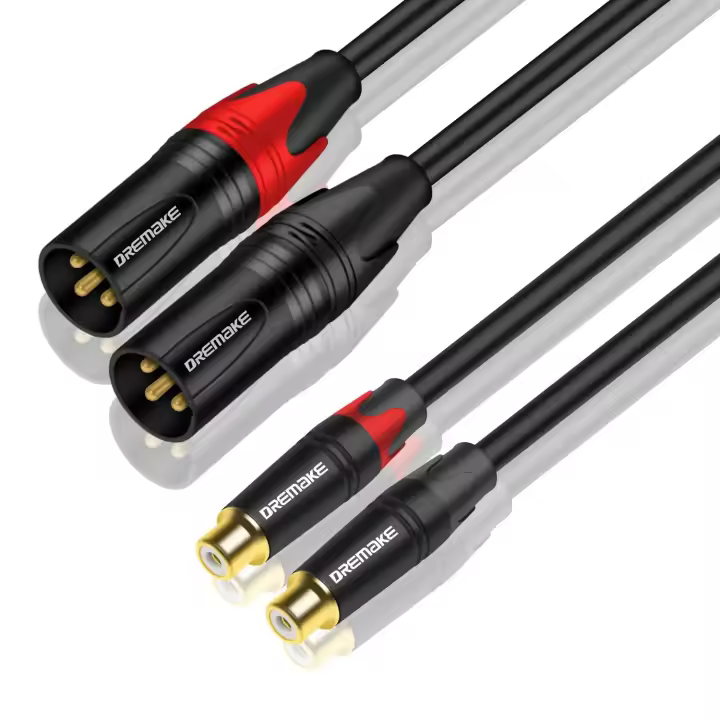 DREMAKE 2XLR macho a 2RCA hembra Cable divisor HiFi estéreo Jack RCA a XLR micrófono altavoz Cable de Audio para amplificador reproductor DVD/VCD - 1