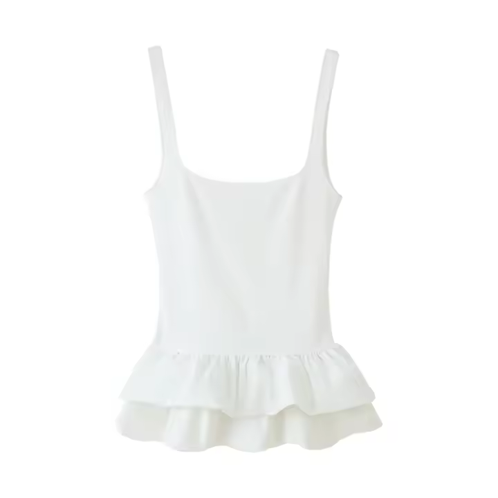 PB & ZA 2025 novedad de verano Costuras holgadas cuello cuadrado casual versátil camisola simple tops ropa de mujer - 1