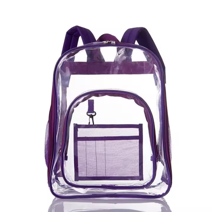 Mochila transparente de PVC, mochilas escolares transparentes sólidas impermeables, mochila de hombro con cremallera de gran capacidad, mochila de viaje portátil Unisex - 1