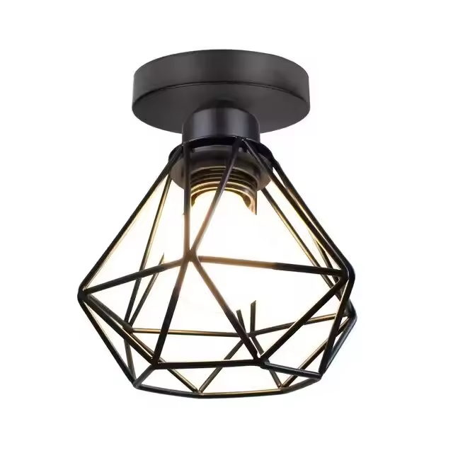 Goeco Lámpara de techo de arte de hierro de diamante de una línea grande negro 16*18cm 10cm cabezal - 1