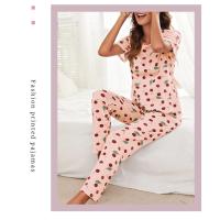 Conjunto De Pijamas Para Mujer Estampado De Flores Verano Otoño Camiseta Corta Y Pantalones Anodados Ropa De Casa Casual - details 6