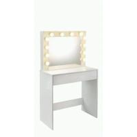 Mesa de tocador con taburete con bisagras Tocador moderno Escritorio para computadora con espejo plegable Mesa de maquillaje con 2 cajones Madera 100x40x75cm Blanco 0014SZT - details 11