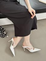Bolsa de tacón fino de charol puntiagudo cabeza media zapatillas mujer desgaste nueva plata tacón alto medio Toller zapatos individuales - details 10