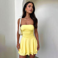 M23DS735 Vestido superior de color sólido plisado de cintura alta ajustado nuevo a la moda para mujer - details 19