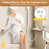 Asiento de ducha plegable de 90 °, taburete de baño montado en la pared, máx. 130kg/286,6 lbs, 32x34cm/12,6x13,38 pulgadas, blanco - details 0