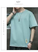 Camiseta de manga corta de estilo coreano para hombre, novedad de verano, camiseta informal holgada versátil con bloques de color, camiseta transpirable con cuello redondo - details 14