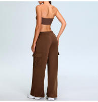 Otoño Invierno nuevo Yoga mujeres elástico de cintura alta pierna recta deportes Casual acampanado Cargo Fitness pantalones largos - details 35
