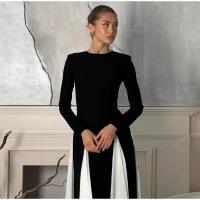 Vestidos largos elegantes de retazos en blanco y negro, vestido ajustado de manga larga con cuello redondo a la moda para mujer, batas de fiesta de noche para mujer - details 13